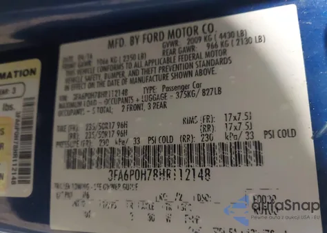 2017 Ford Fusion Se из США, поврежденный, VIN 3FA6P0H78HR112148